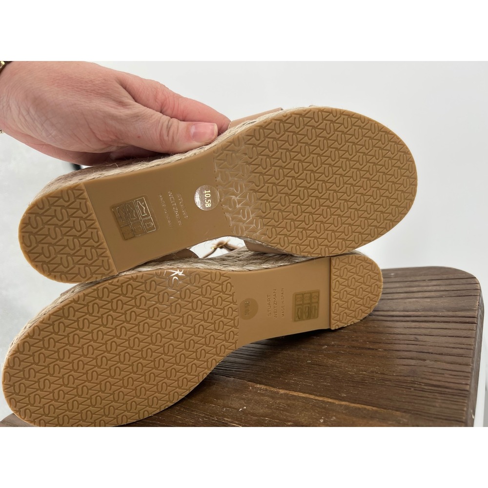 Stuart Weitzman Tan Leather Espadrille Wedge Sandals Size 10.5 Made in Spain NWT - Picture 6 of 9